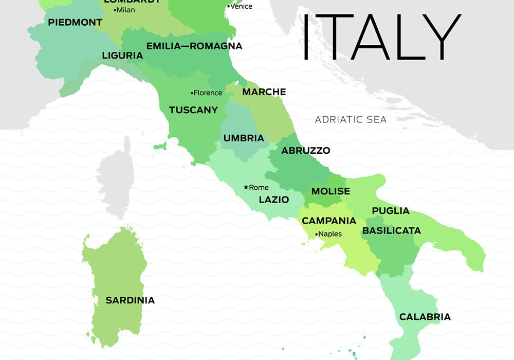 Kort over Italiens vinområder