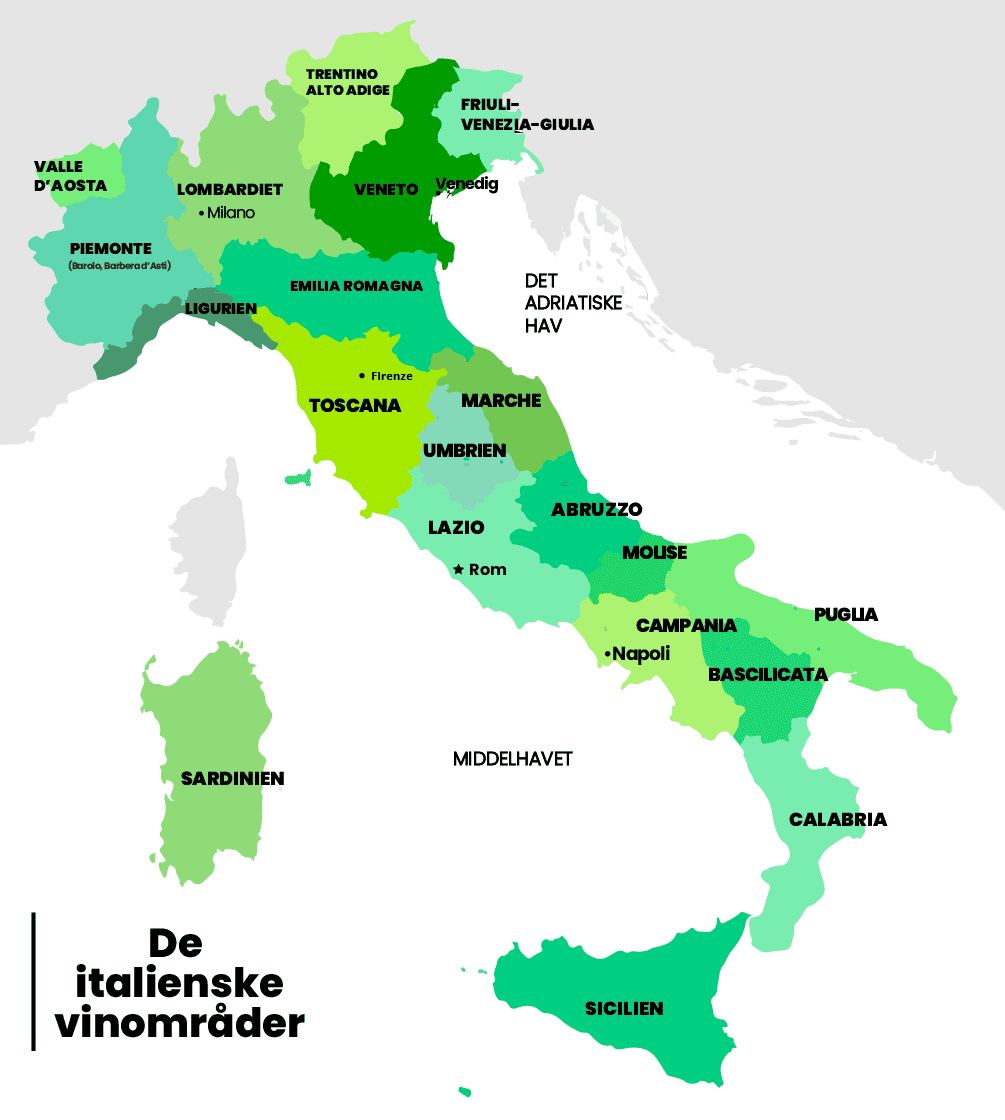 Italienske vinområder, kort