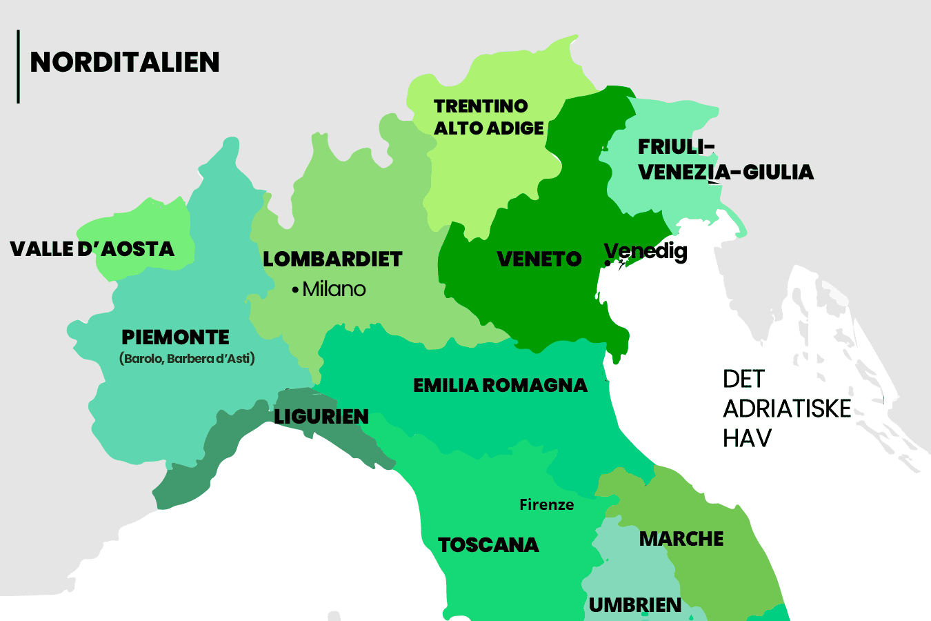 Kort over Nordlitalien og dets vine